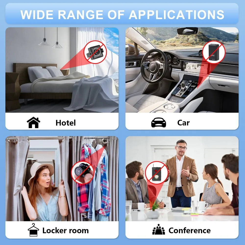 2025 Nieuwe multifunctionele verborgen cameradetector - Anti-Spy voor afluisteren/GPS/lens, hotel/autoprivacy met instelbare gevoeligheid