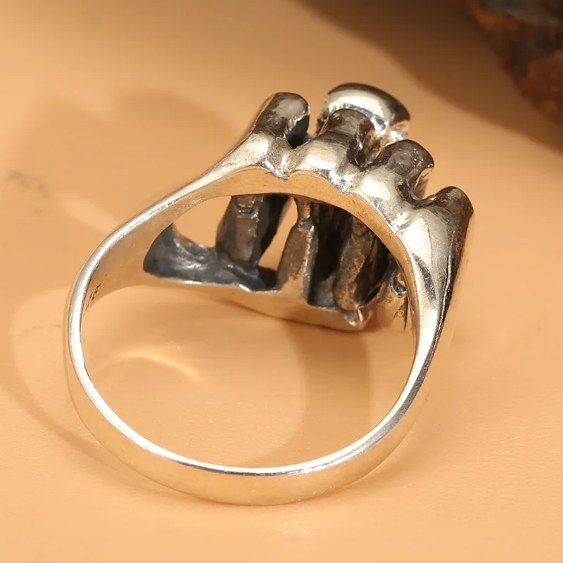 Anillo de dedo índice de calavera personalizado para hombres y mujeres, puño, retro tailandés, Plata de Ley S925, hip-hop, venta al por mayor