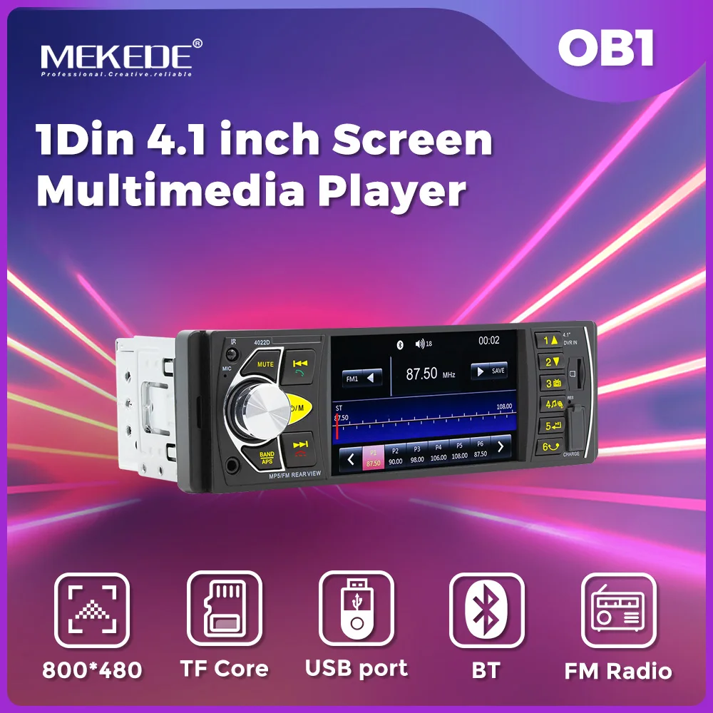 MEKEDE 4.1'' Car Radio 1Din HD Universal Car MP5 Player Bluetooth FM Radio Receiver Support TF/USB/FM/Rear Camera