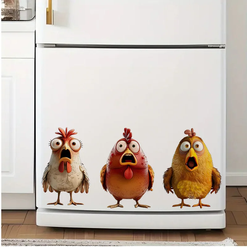 1pc Funny Surprised Chickens Sticker, Water-proof Wall Decal for Wall, Bathroom, Cabinet, Door,Toilet, Car