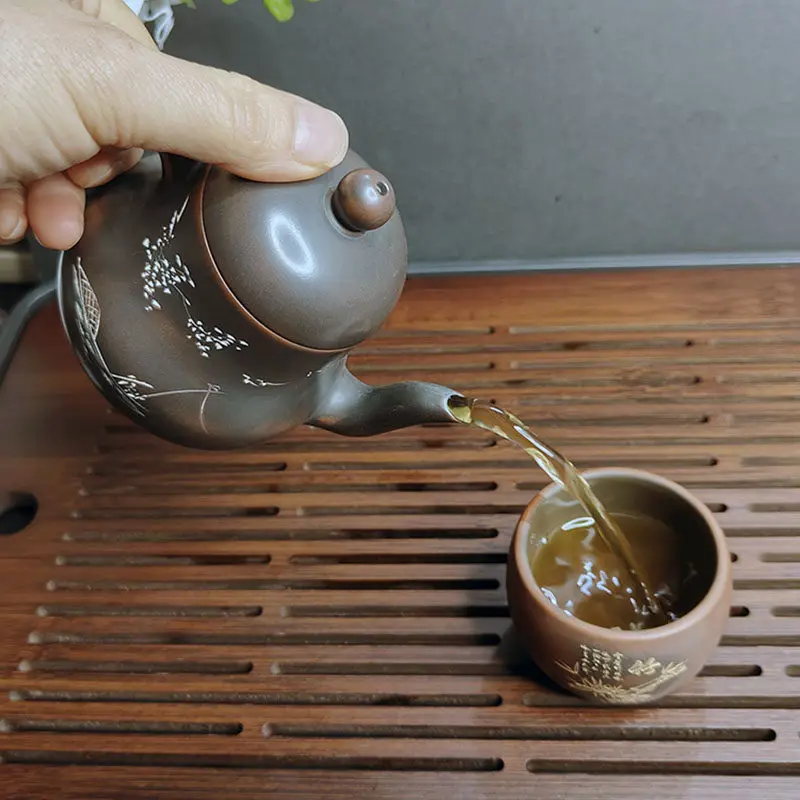 Qinzhou Nixing pottery teapot pure handmade raw ore nickel material big mouth Siting pot bronze capacity 200ml