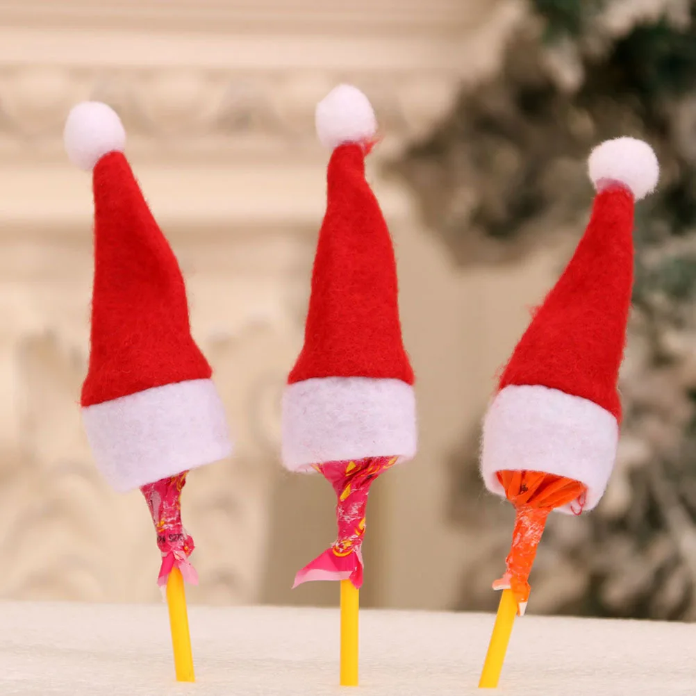 

12Pcs Mini Christmas Decoration Hats Santa Lollipop Covers Holiday Party Supplies Xmas Candy Wine Bottle Caps Table Decor
