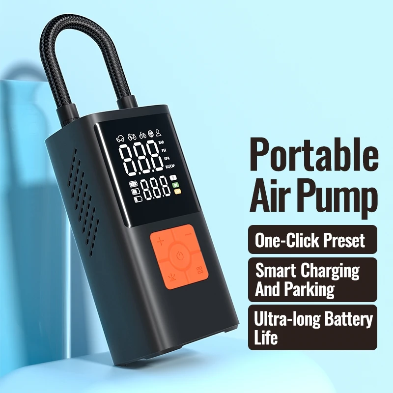 3-in-1 Portable Air Compressor & Tire Inflator, 150 PSI, Emergency Power Bank & LED Light, USB-C Rechargeable, Suitable for Car