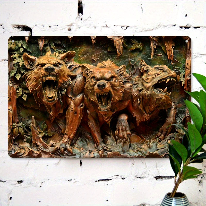 

Cerberus Metal Wall Art Decor Plaque, Art Deco Style Aluminum Sign for Garden, Garage, Bar, Cafe, Decorative Wall Poster