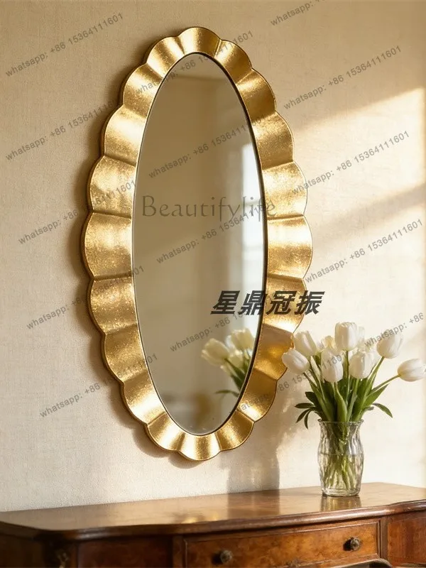 PG French retro bathroom vanity mirror wall hanging porch decorative oval American medieval bathroom vanity mirror