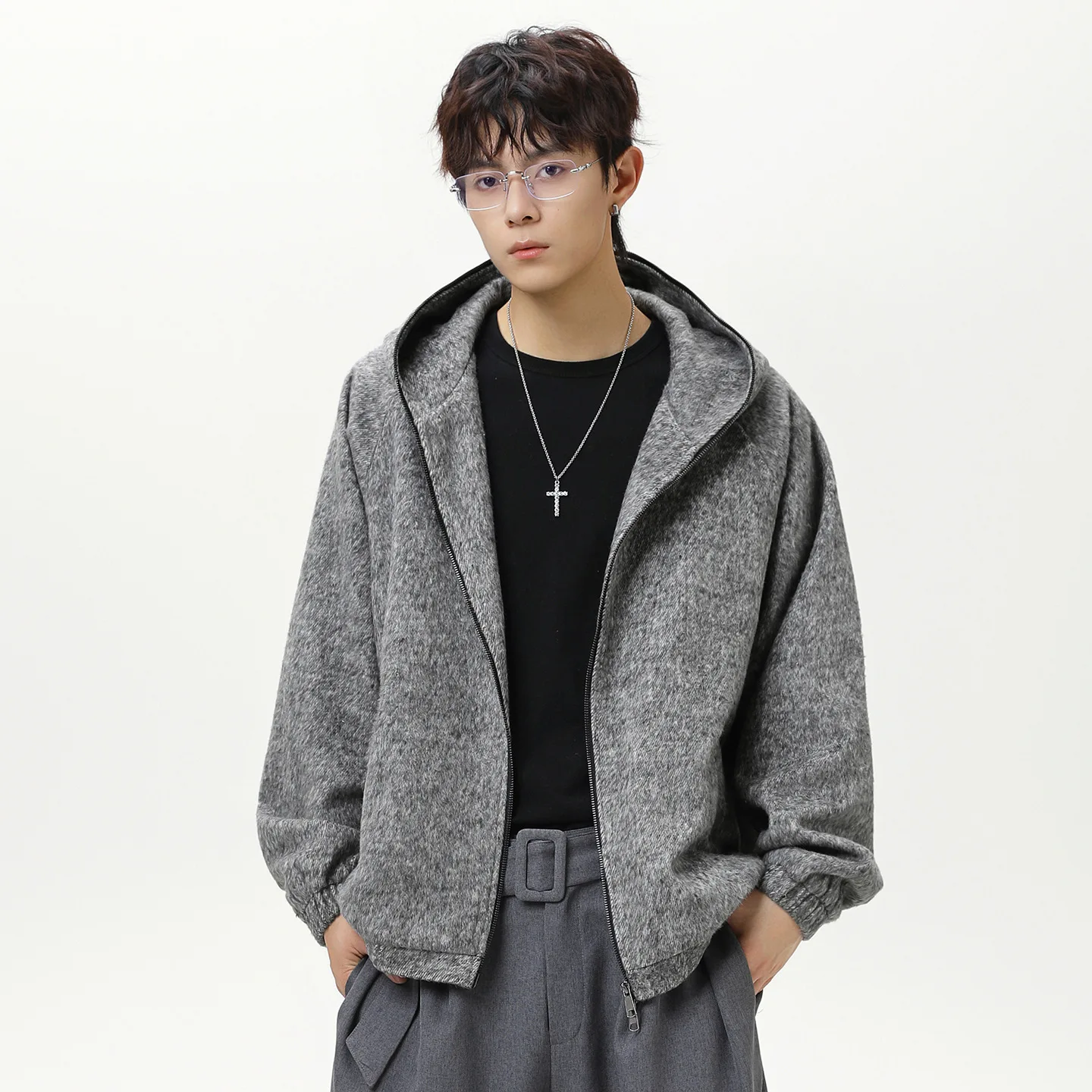 الأمريكية خمر موضة جديدة للرجال عادية عصرية فضفاضة سحاب أكمام طويلة مقنعين البلوز بالأزرار الذكور الملابس معاطف القمم