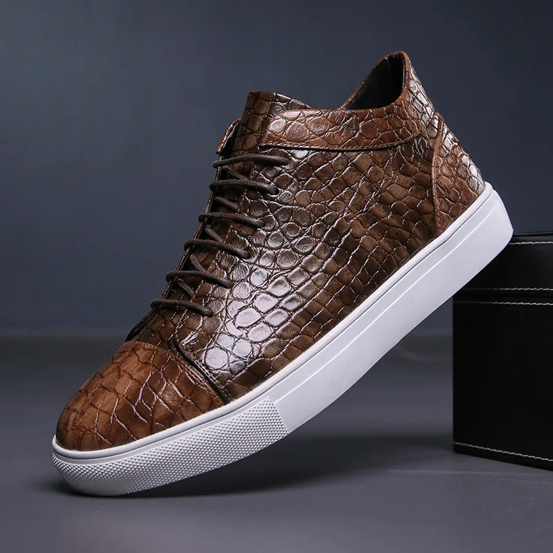 

Crocodile Skin Print Skateboard Shoes Man Leather High Top Mens Designer Sneakers Big Size 46 Platform Men’s Skateboarding Shoes