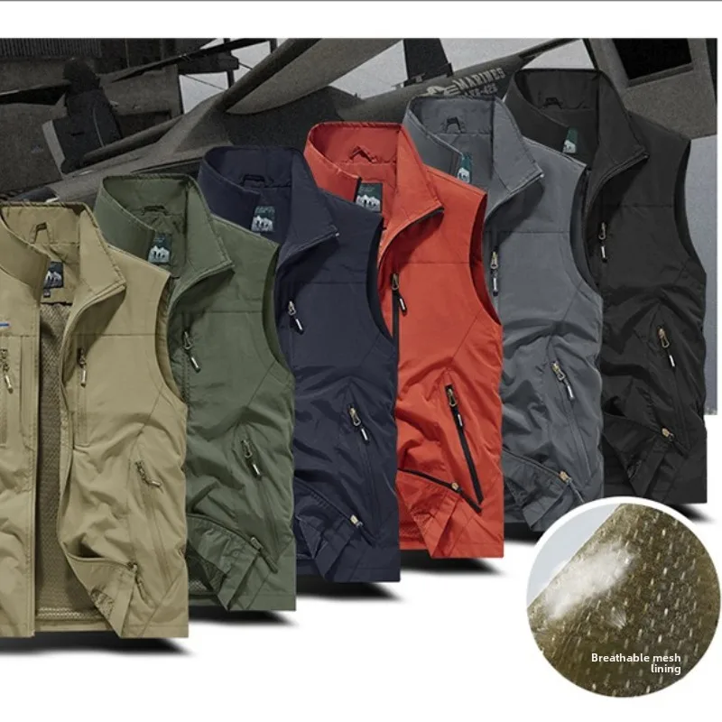 Hunting Sleeveless Jacket Men's Outdoor Cycling Sun Protection Utility Fishing Vest Lightweight Plus Size Workwear Tops Cargo