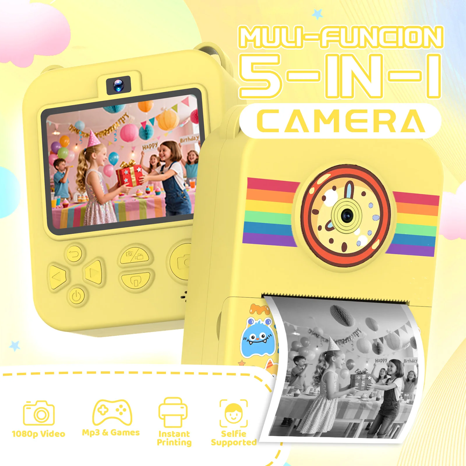Digital Children Camera 1080P HD Video Recorder with Instant Print Mini Thermal Printer Educational Birthday Gift for Kids