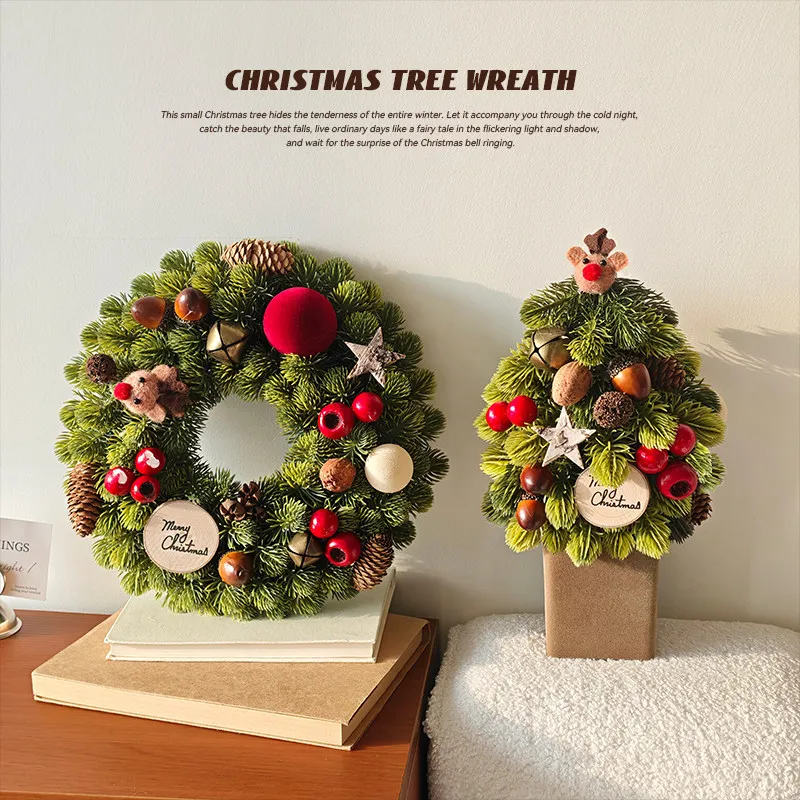 Mini Tabletop Pinoy Nobilis Christmas Tree & Matching Wreath Pendants Cute Ornaments For Indoor Christmas Atmosphere Dressing