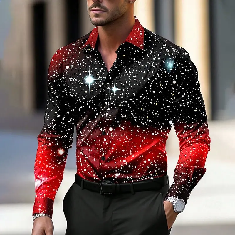 2024 Hot Selling Christmas Men's Shirt Star/Galaxy Long Sleeve Shirt Art Casual Party Evening Dress Autumn/Winter High Collar