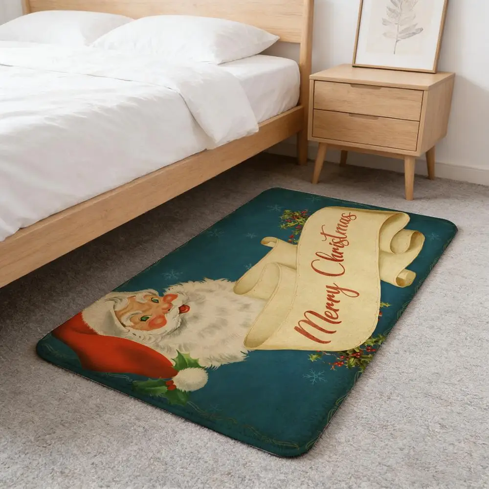 pretty merry Christmas festival Floor Mat Washable Absorbent Flannel Door Mat Non-Slip Indoor Floor Carpet