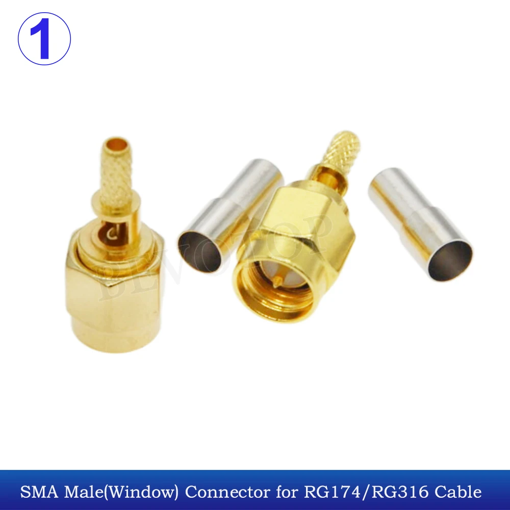 10Pcs/Lot SMA Male or SMA Female with Window Connector Gold Plated 50 Ohm Crimp SMA Type for RG174 RG316 LMR100 RF Coaxial Cable