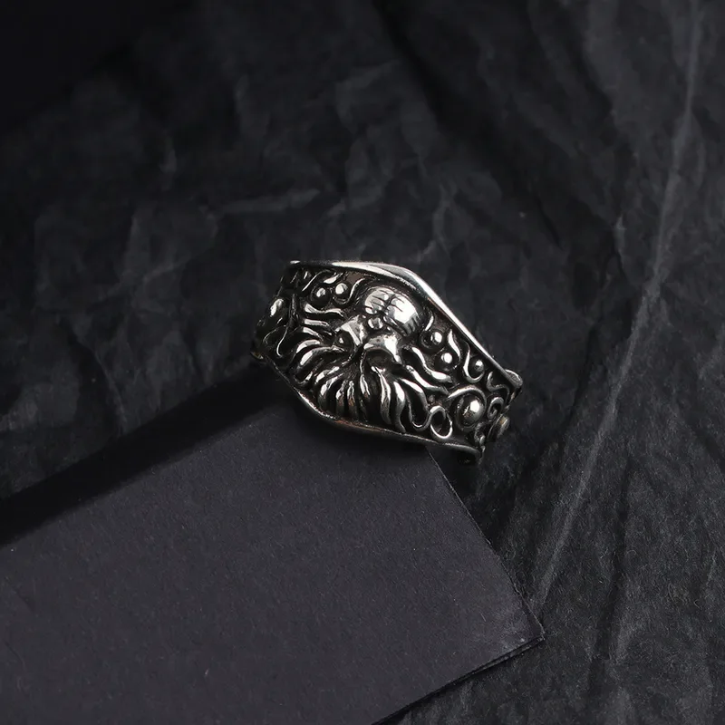Retro Octopus Ring Men Trendy Cold Style Imitation Thai Silver Index Finger Ring Fashionable Versatile Creative Open Ring
