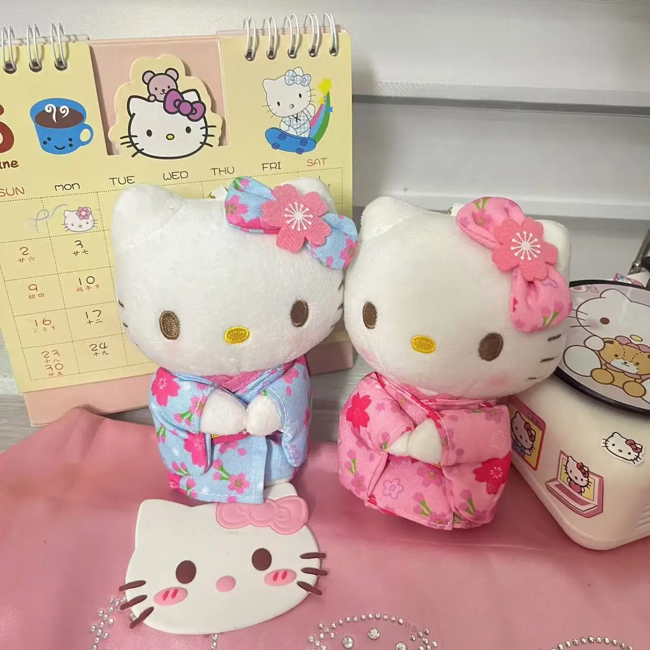 New Sanrio Kimono Hello Kitty Stuffed Doll Keychain Cartoon Kitty Cat Stuffed Pendant Keychains Bag Decoration Car Key Pendant image 2