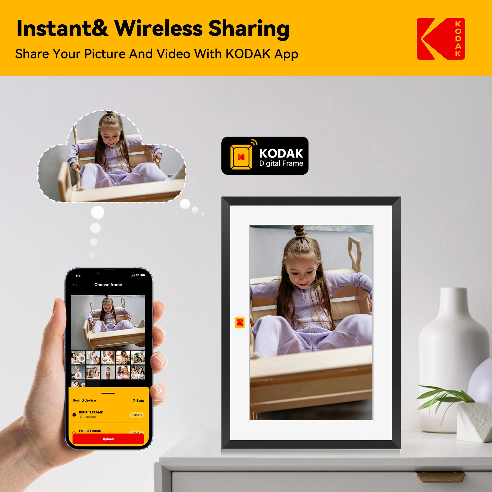 Kodak 10.1 Inch Smart WiFi Digital Picture Frame, 800*1280 HD Touch Screen With Removable Bracket,Supports Type-c power supply