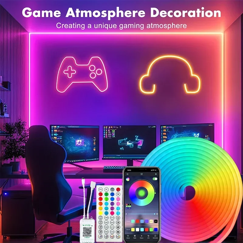 

12 В RGB неоновая веревочная светодиодная лента Bluetooth APP Пульт дистанционного управления Гибкая неоновая лента для синхронизации музыки Водонепроницаемая для декора стен комнаты