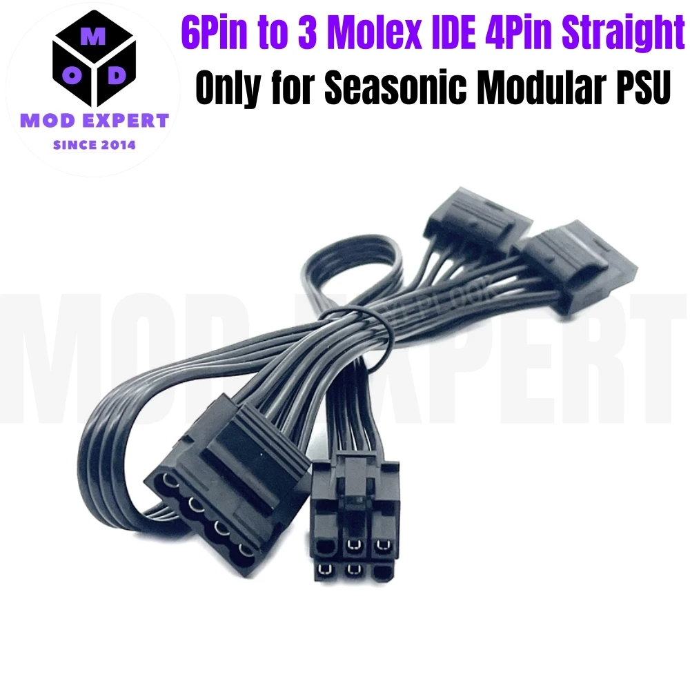 6Pin to 3x Molex IDE 4Pin Peripheral Perif Fan Power Cable for Seasonic PRIME, FOCUS, CORE, M12II EVO, SnowSilent Modular Powers