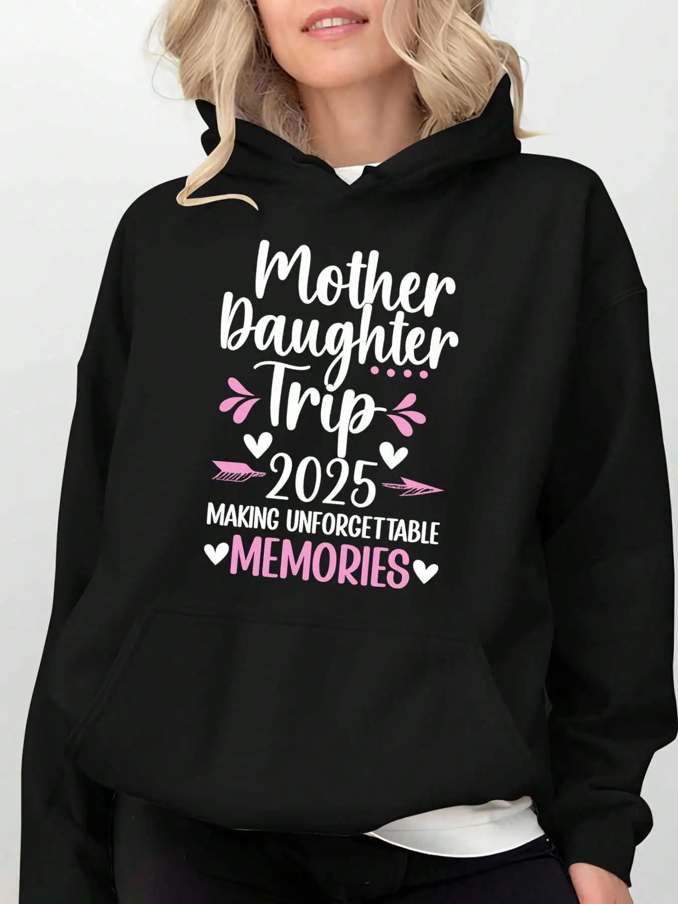 Sudaderas con capucha de talla grande para madre e hija, viaje de 2025, creación de recuerdos, sudadera de moda de Hip Hop, sudadera informal Unisex de manga larga con capucha