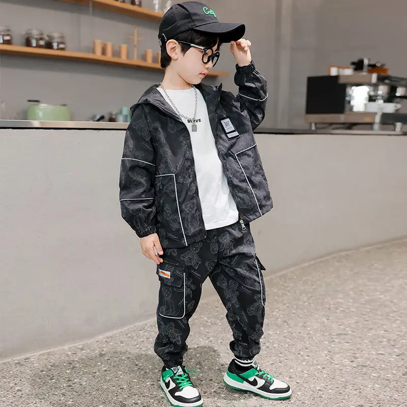 Boys Coat +Pants 2PCS/Set 2023 luminous Warm Thicken Winter Autumn Suits Sports Outfits Plus Size Children Clothing