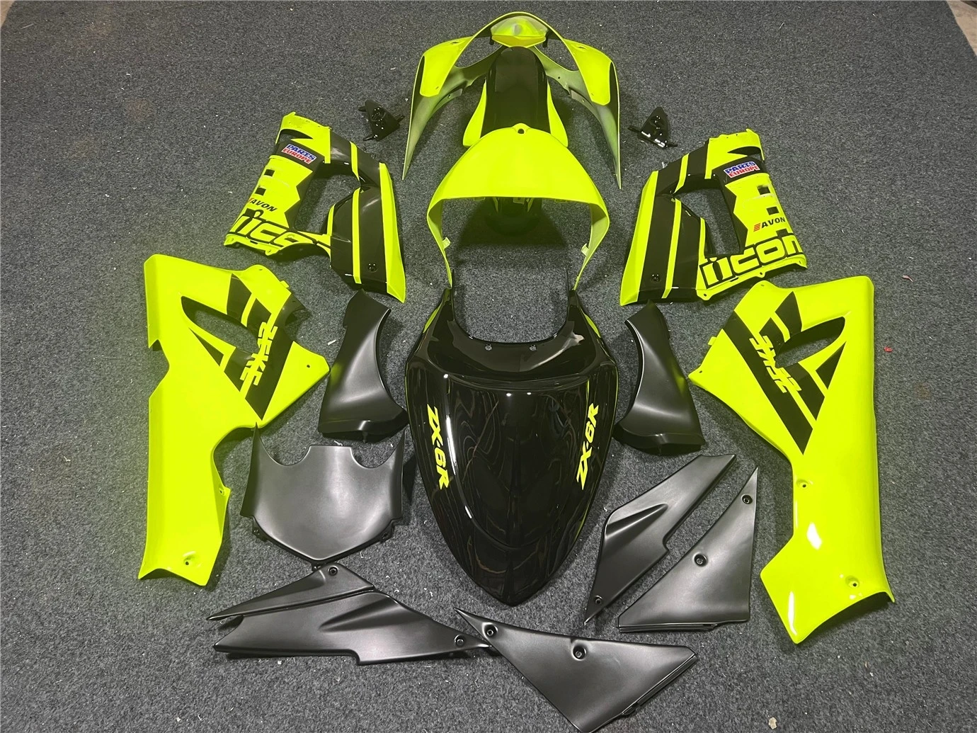 Motorcycle Fairing Kit Suitable for Kawasaki ZX-6R 05-06 Year 6R 636 2005 2006 Fairing Bright Black Fluorescent Yellow