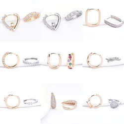 (9141) 24K Gold Color Brass with Zircon Heart Shaped Round Earrings Clasp High Quality DIY Jewelry Making Findings Wholesales