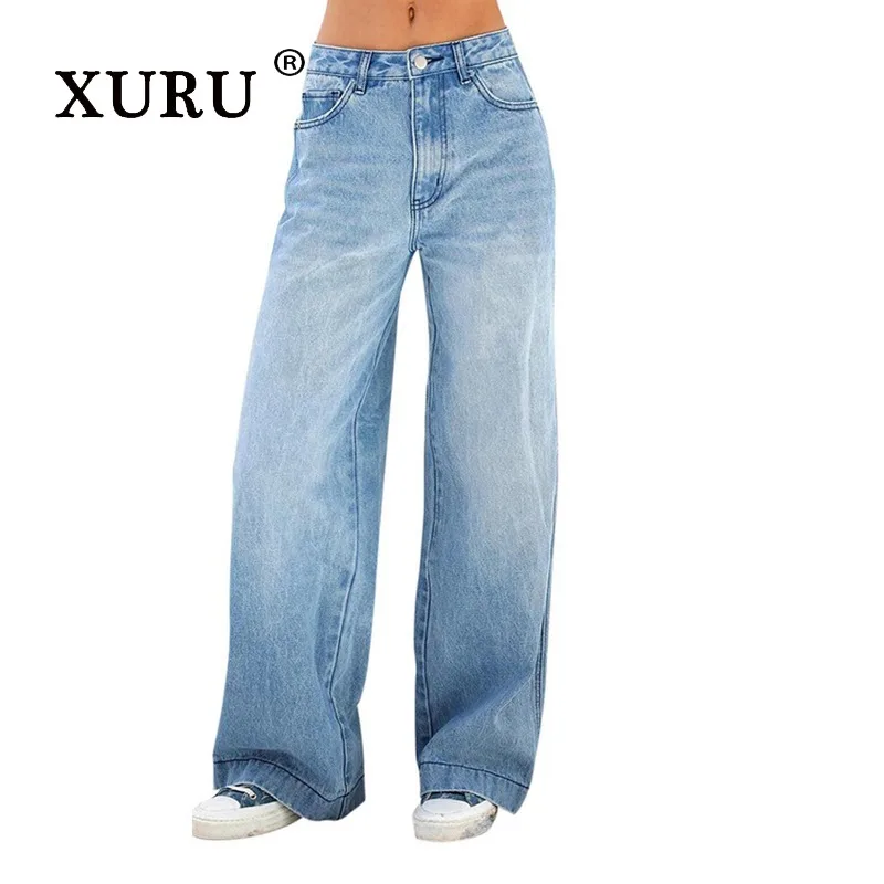 

XURU — новые женские свободные джинсы, модные шорты, повседневные широкие синие джинсовые брюки
