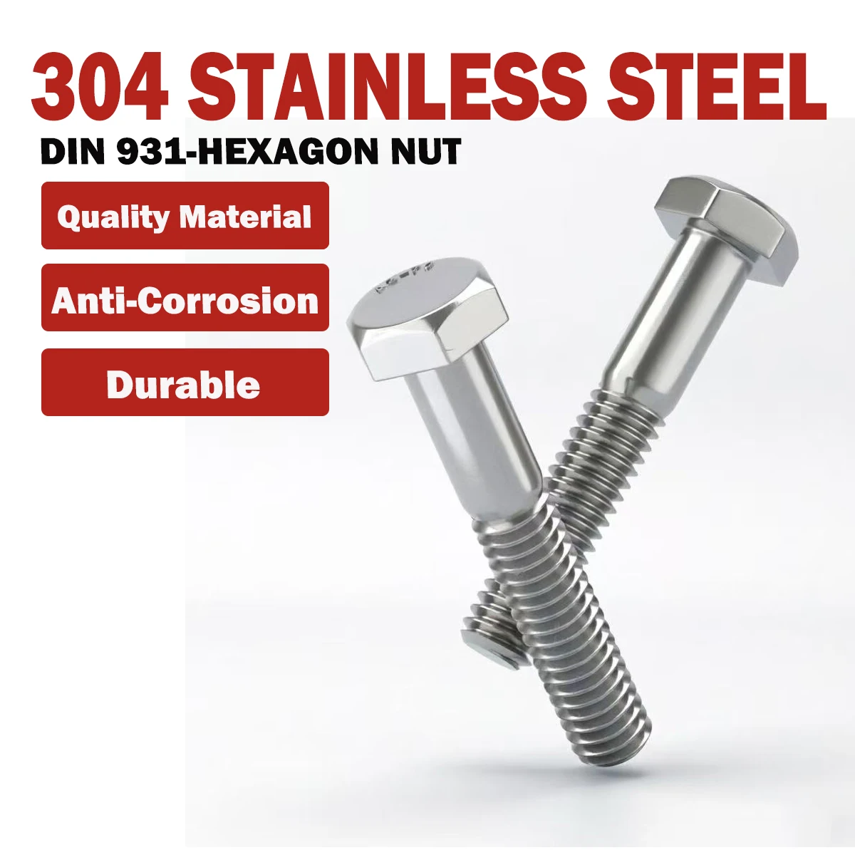 304 stainless steel external hexagon head screws, M6M8M10M12 half thread length (30-300mm) half tooth hexagon bolt fasteners