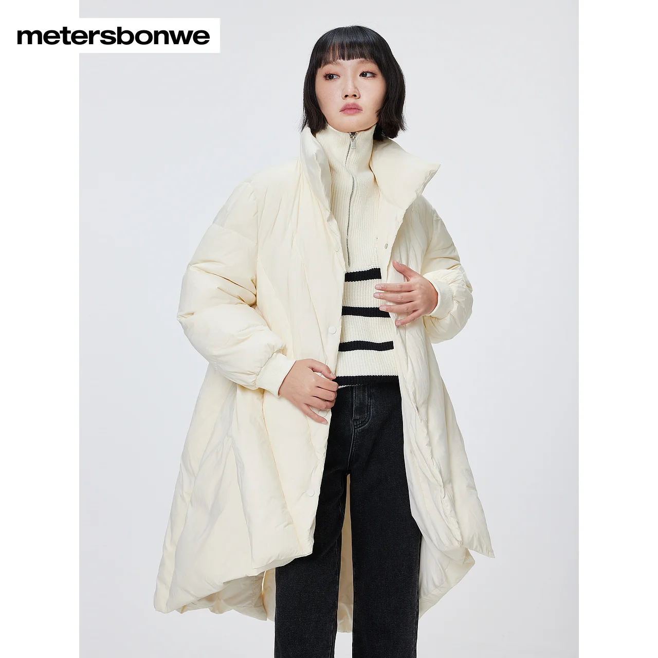 Metersbonwe Medium Length Down Jacket Women Stand Collar Parker Coat Ladies 2023 New Fashion Basic Warm Jackets Blue Outerwear