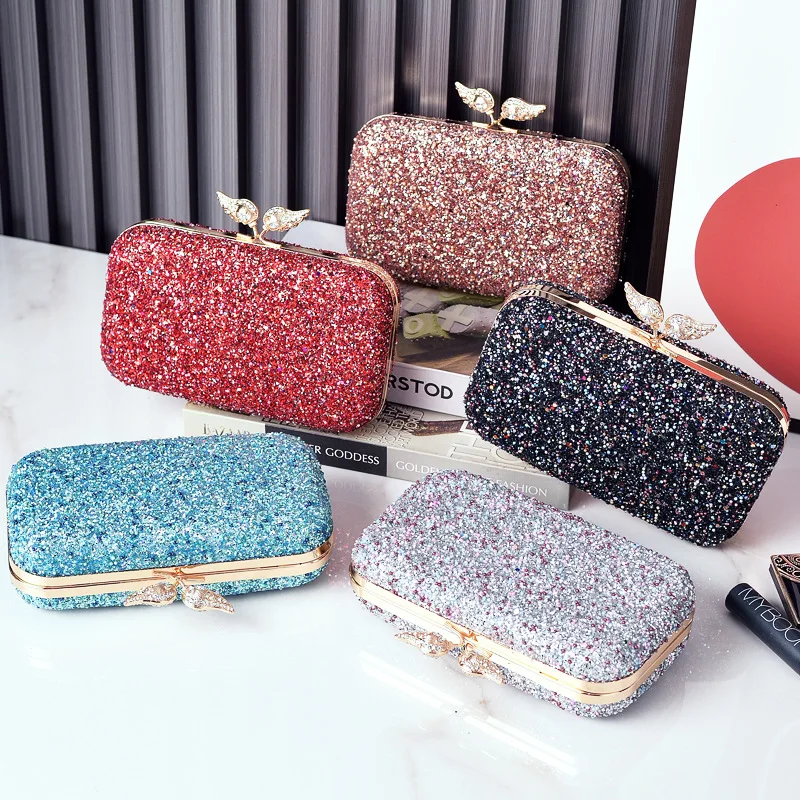 Sequined Evening Handbag Glitter Sky Blue Ladies Bling Clutch Purse Cosmetic Bag Luxury Brand Chain Shoulder Crossbody Bag