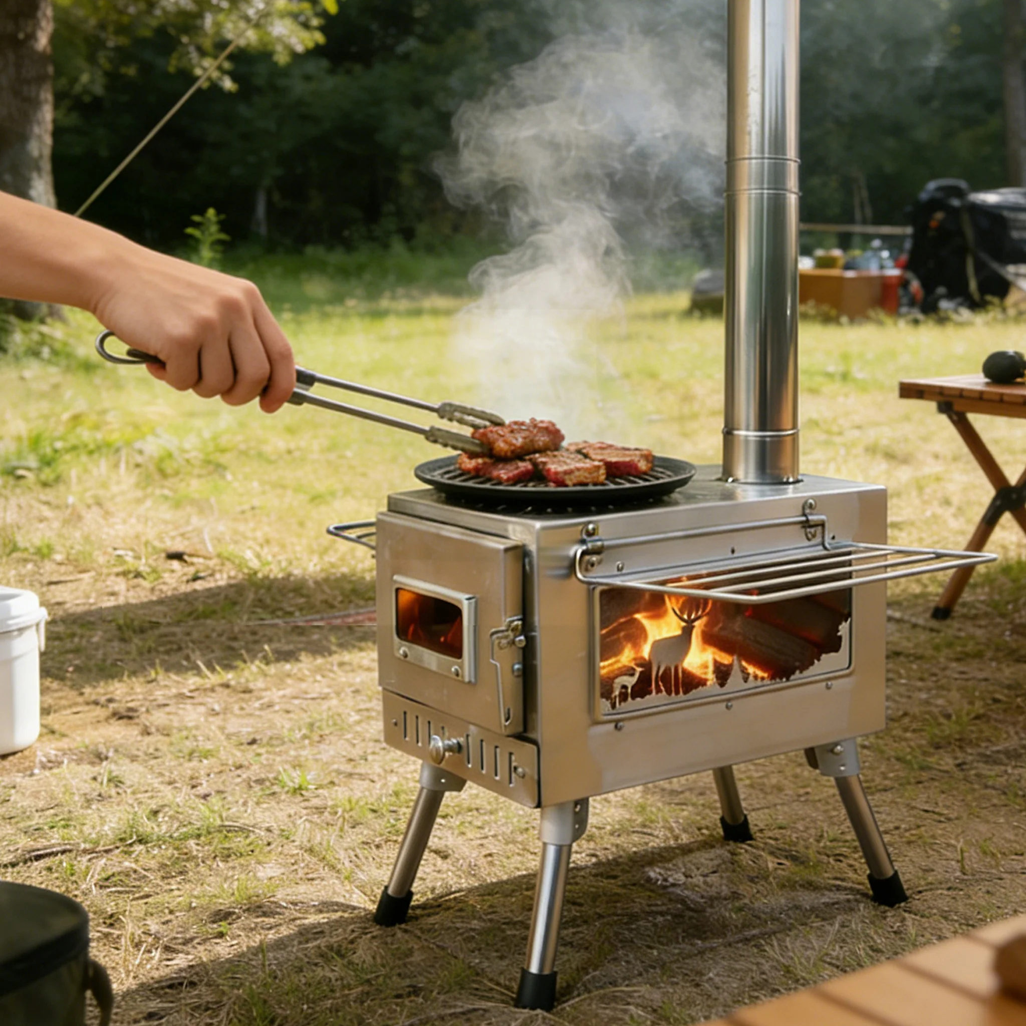 

Outdoor Tent Firewood Stove, Camping Heating Stove, Large Stainless Steel Stove, Outdoor Cooking, Barbecue Heating