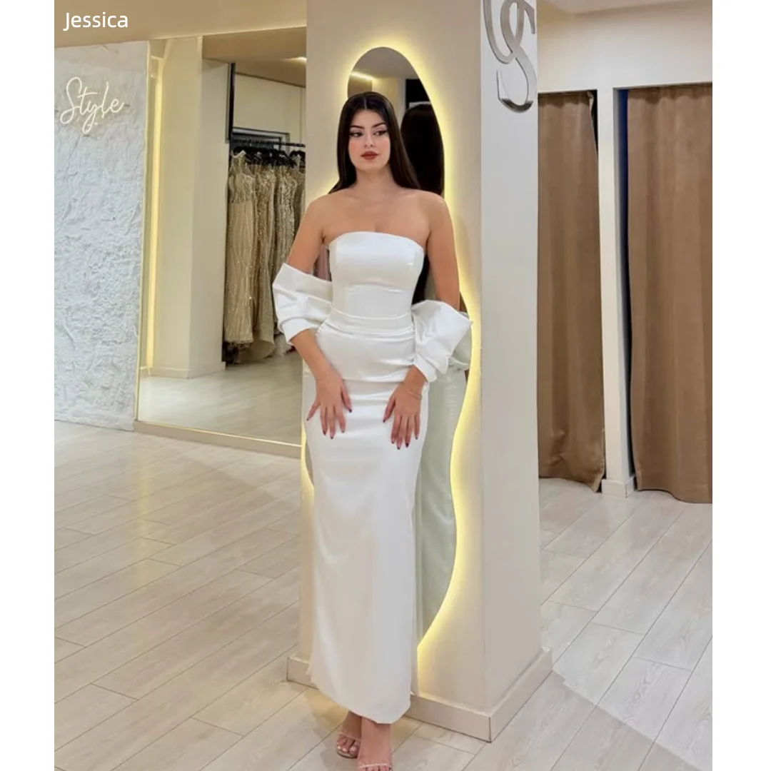 

Jessica Exquisite White Evening Dresses Imitation Silk Satin Prom Dresses Slim Fit Sexy Off-shoulder Lady Party Dresses