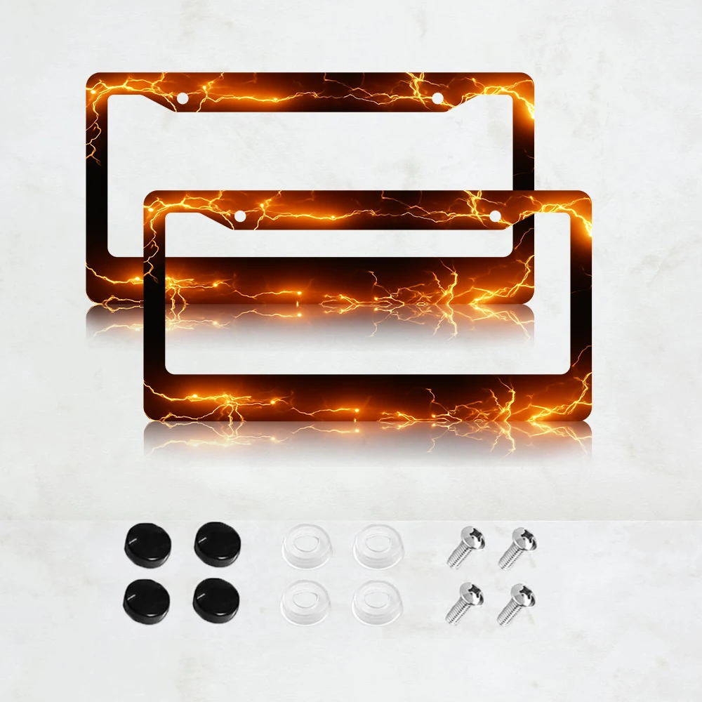 

2 шт. черные рамки для номерных знаков с 2 отверстиями и дизайном в виде молнии, алюминиевые, 6x12 дюймов, в комплекте с винтами, стандартный размер для США и Канады