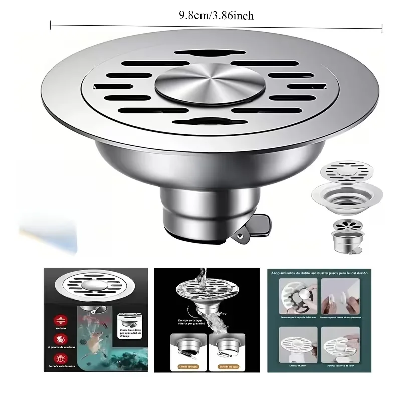 

Stainless Steel Round Floor Drain Core - Anti-odor & Anti-backflow Device, Drain Sealing Cover for Bathroom, Balcony & Washing Machine Sink Replacement
