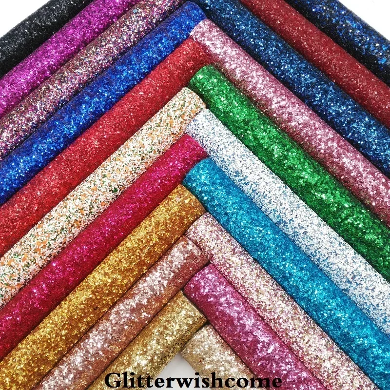 Glitterwishcome 21X29CM A4 Size Synthetic Leather, Color Matching Backing, Chunky Glitter Leather Vinyl for Bows, GM4003A