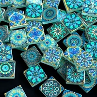 100/200 Grams of Vintage Style Mosaic Material, 2.3*2.3 Blue-Green Mandala Pattern Square Glass Mosaic Tiles, Suitable for Handmade Art Creations, Home Tabletops, Wall and Step Inlays, Garden Outdoor Photography Auxili 4