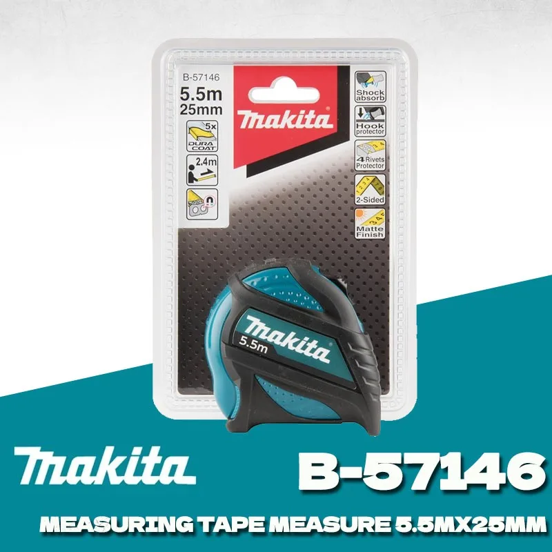 Makita B-57146 Tape Measure 5.5m x 25mm – Double-Sided Magnetic Hook Measuring Tool for Woodworking Construction