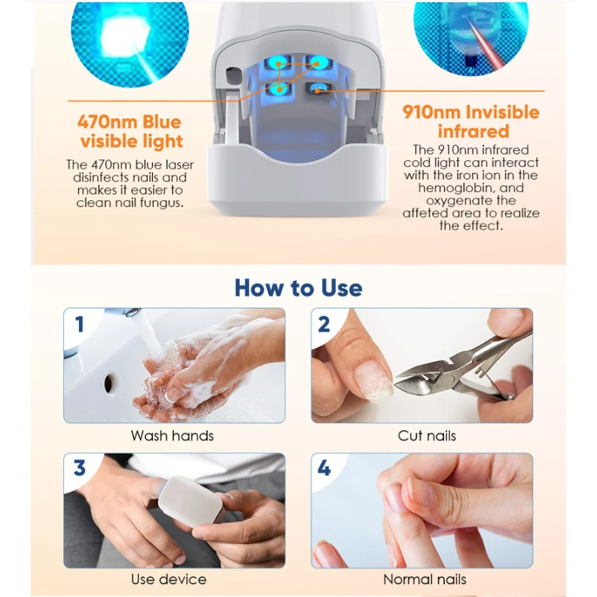 BABQ Luz de limpieza de hongos de uñas con dispositivo de pantalla LED Tratamientos de hongos de uñas para luz de onicomicosis para uñas de los pies A