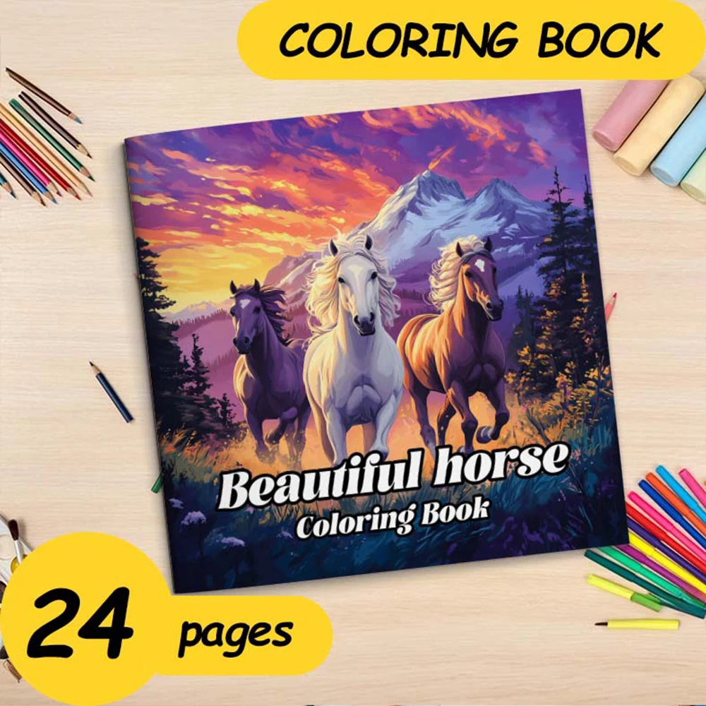 Beautiful Horse Coloring Ideas Theme Colouring Book 24 Pages Hand Painted Coloring Books Soothing Stress For Adult Picture Book