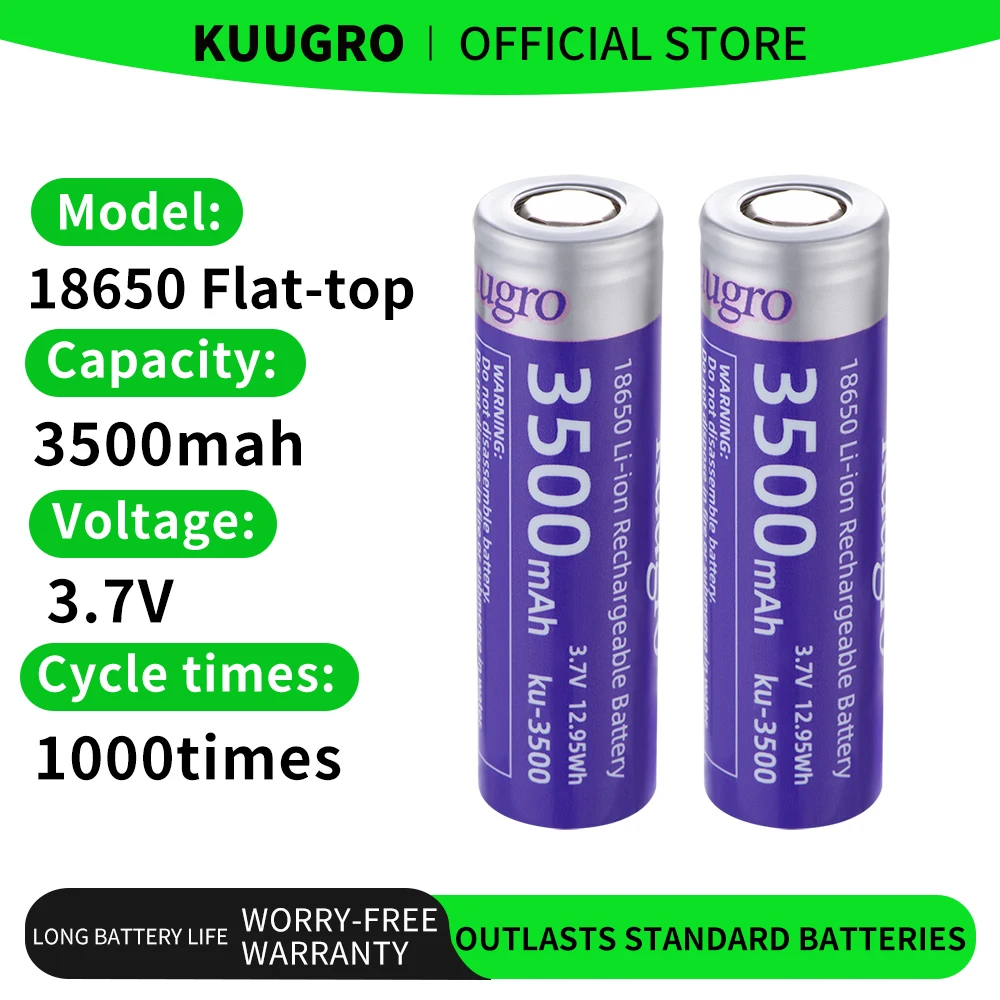 

Kuugro ku-3500 18650 Battery 3500mAh 3.7V 12A Discharging Rechargeable Batteries For Battery Packs Power Tool Flashlight Fan