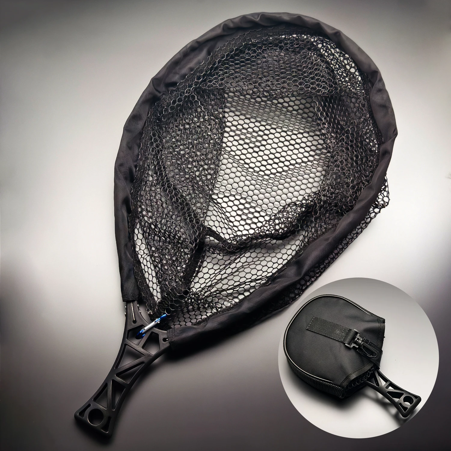 ANFS Angelkescher, faltbares Kescher für Forellen, gummibeschichtetes Netz, Forellennetz mit Tackle-Tasche für Forellenbarsch