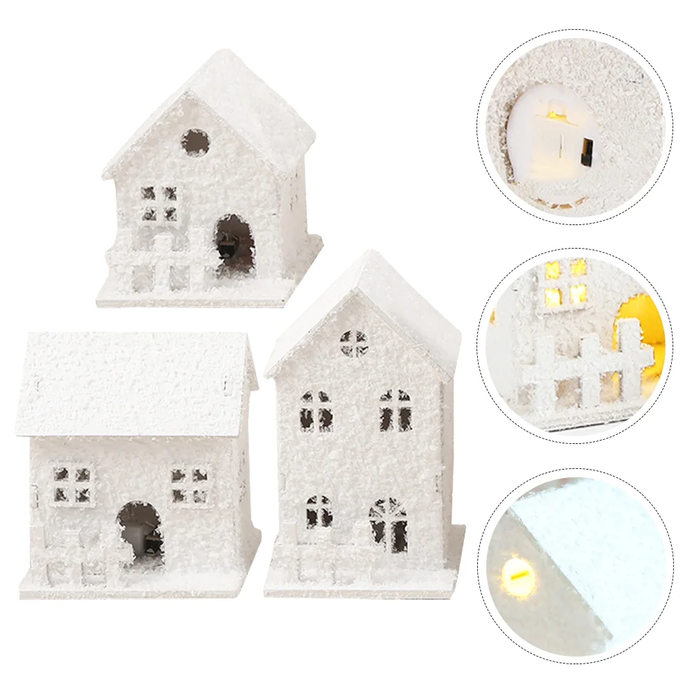 

3 Pcs Christmas House Fairy Lights Village Houses Wood Craft Decor Decoration Statue Child