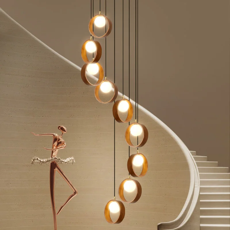 REVEN Designer Glass Chandelier Modern Solid wood Openwork Ceiling Light Dimmable Gold Pendant Lamp