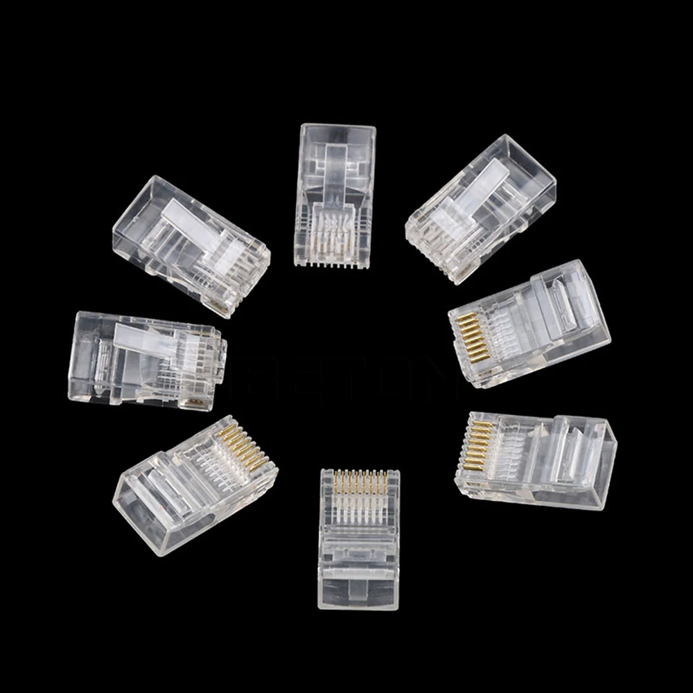 50PCS RJ45 Connectors Cat5e Cat6 Pass Through EZ to Crimp Modular Plug for Solid Stranded Crystal Head Network Cable