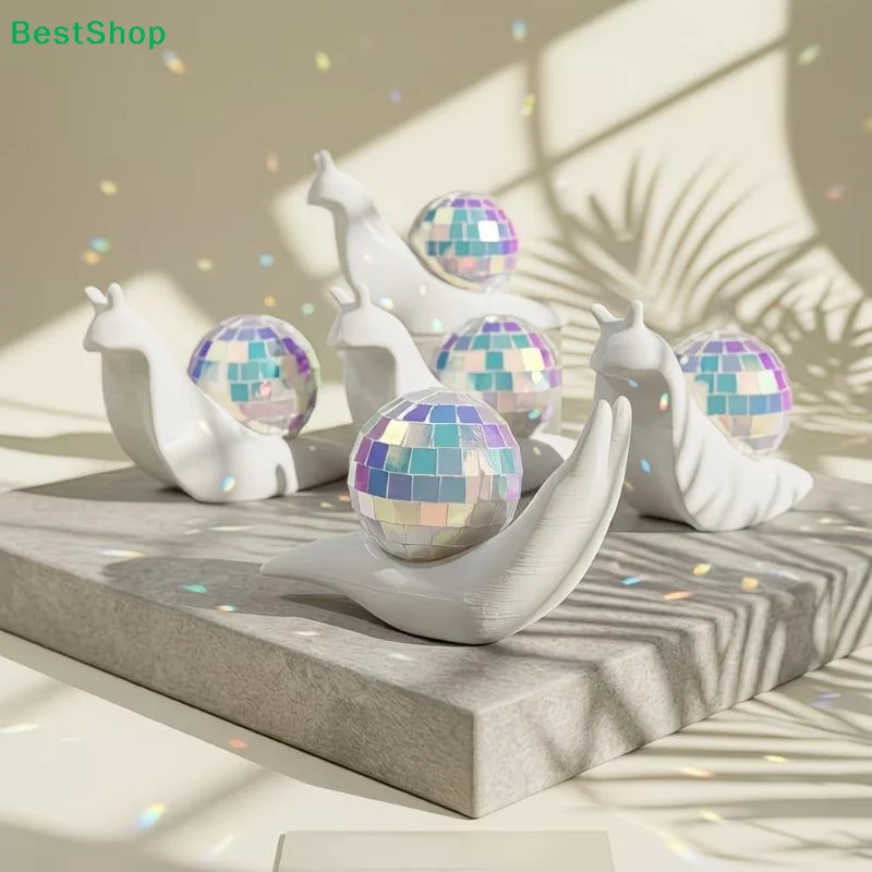 1/2 Pcs Miniature Snail Disco Ball Sun Catcher Retro Style Animal Figurines Mirror Ball Light Refraction Light Spot Abstract