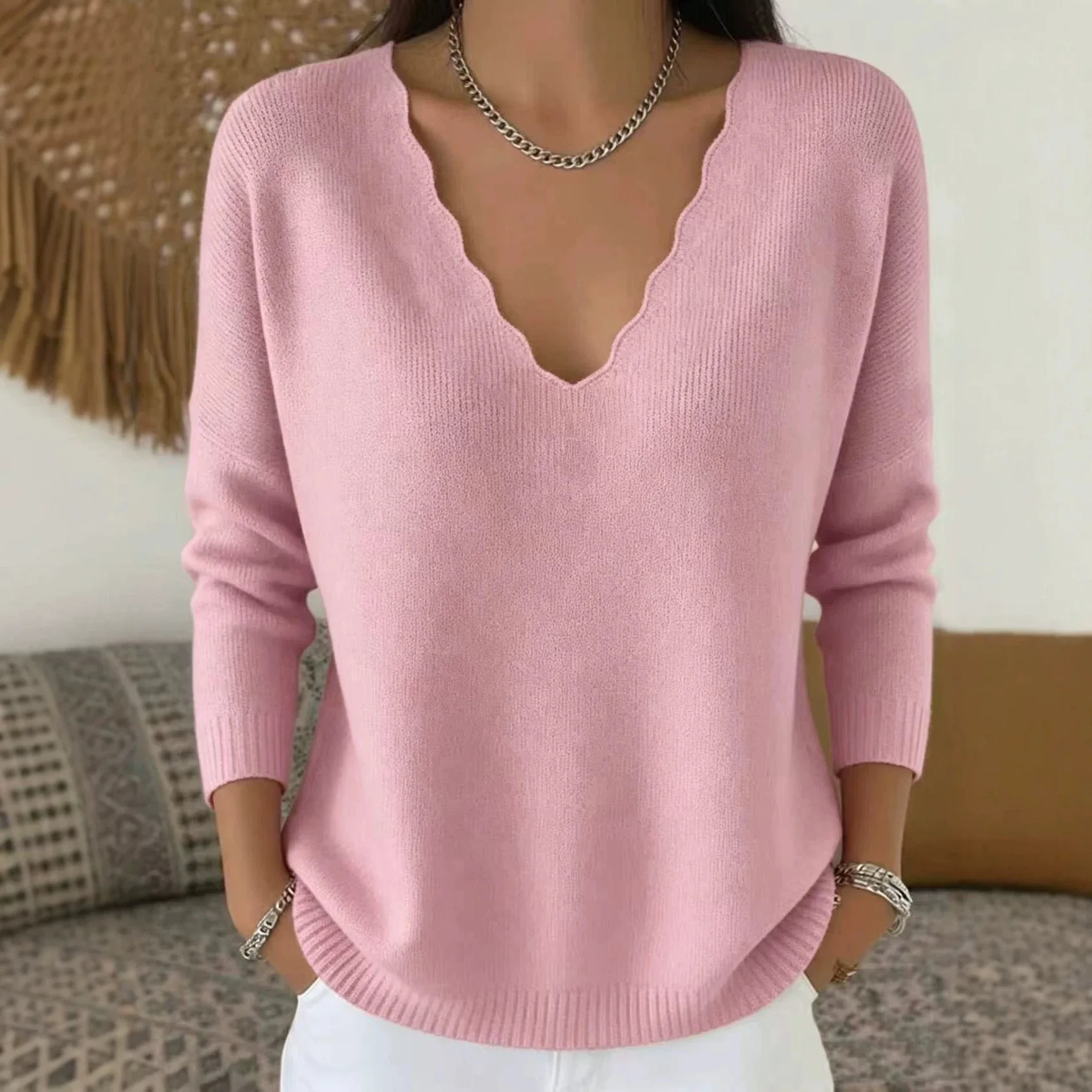 Lady Cloth 2026 Autumn/winter New V-neck Loose Solid Color Random Fashion Knit Sweater Wedding Dress Prom Clothes Lace Beach