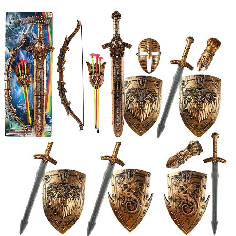 Children Toy Weapon Shield Sword Hand Stage Performance Ancient Costume Acting Props Cosplay Accessories Plastic Safety Toy Gift