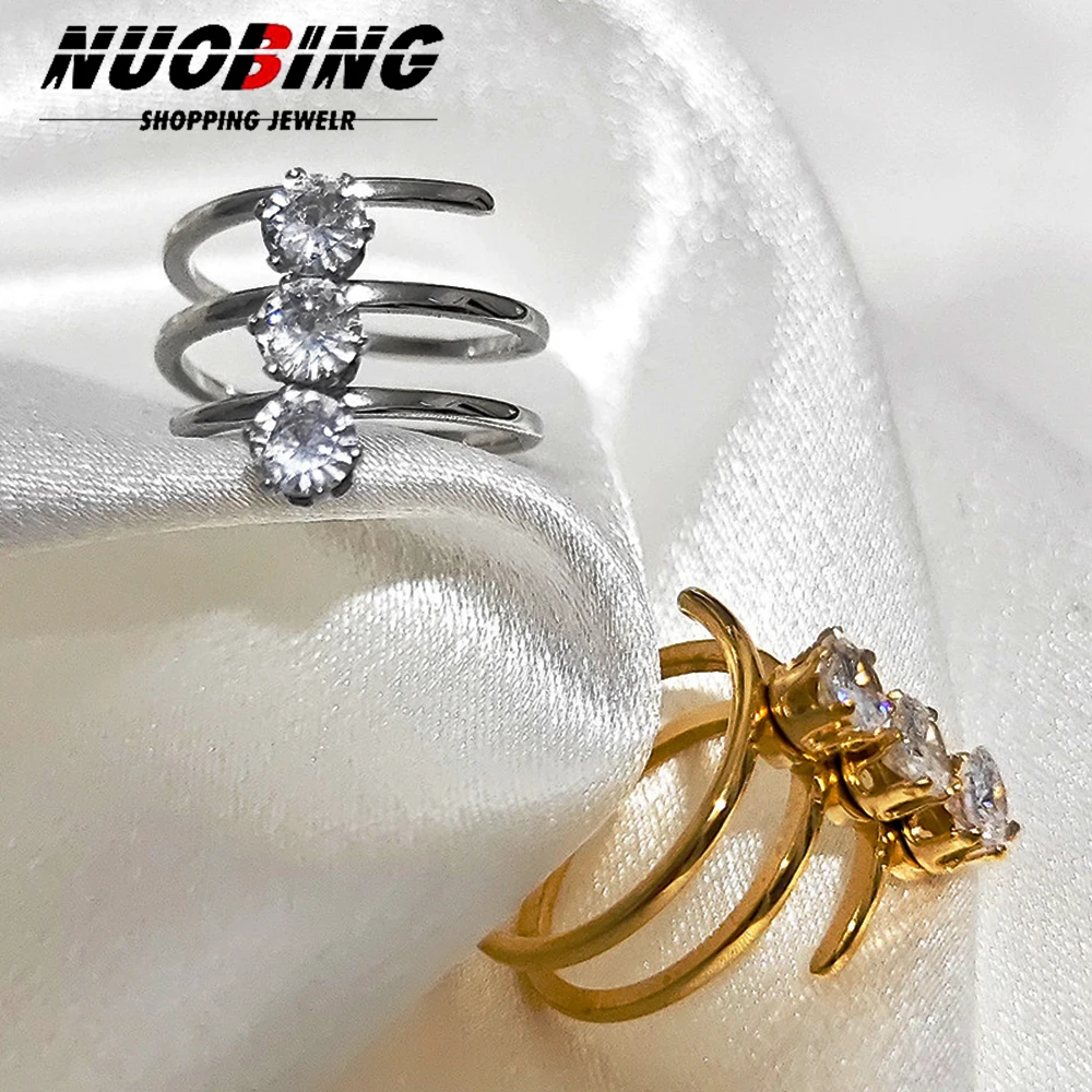 3/Pcs Cubic Zircon Ring for Women Stainless Steel Vintage Boho Crystal Wedding Engagement Party Jewelry Gift Accessories