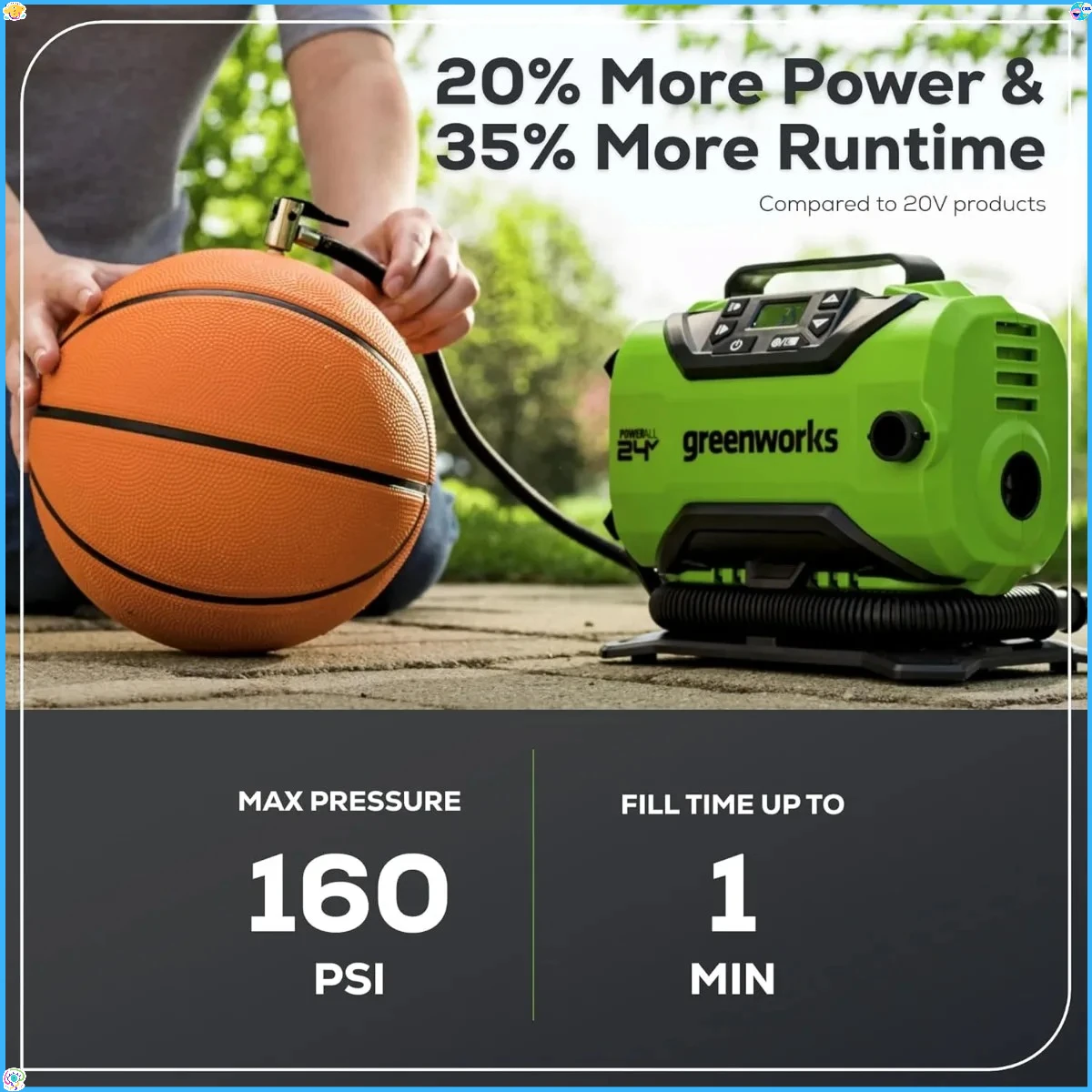 강력한 24V 휴대용 에어 컴프레서 160 PSI, 빠른 무선 인플레이션, 다목적, 9.17x6.67x8.58 인치