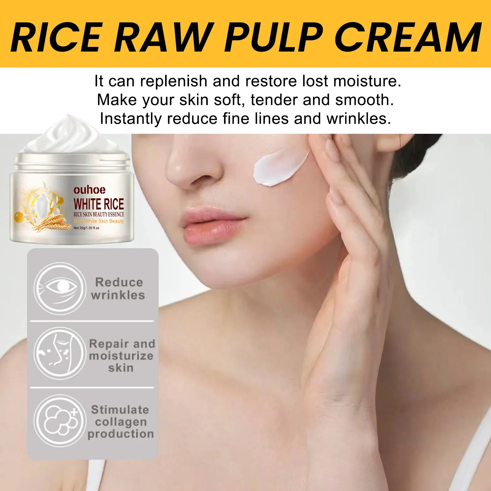 Arroz Branco Clareamento Soro Rosto, Removedor De Rugas, Desvanecer-se Linhas Finas Creme, Encolher Poros, Hidratante, Iluminar Suave Conjunto De Cuidados Com A Pele